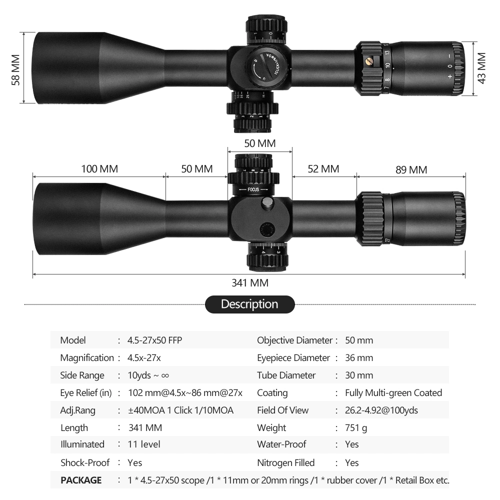 Spina HD Ffp 4.5-27X50 Ffp Hunting Riflescope Tactical Compact Scope Outdoor Long Range Optics Sights First Focal Plane Sight 3%off