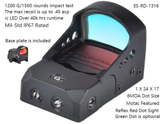 Mil-Std IP67 Classificação 6 Moa Ultra Compact Tactical Hunting 20.000 horas de funcionamento 4 horas de desligamento automático Red DOT Sight Open Reflex DOT Weapon Scope Reticle Sight
