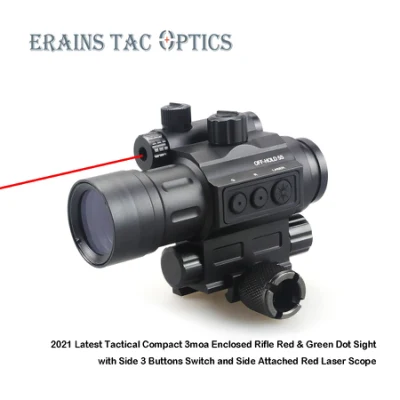 2021 Mais recente arma fechada de caça tática compacta 3moa Red & Green DOT Sight com interruptor de 3 botões laterais com mira a laser vermelha anexada lateralmente