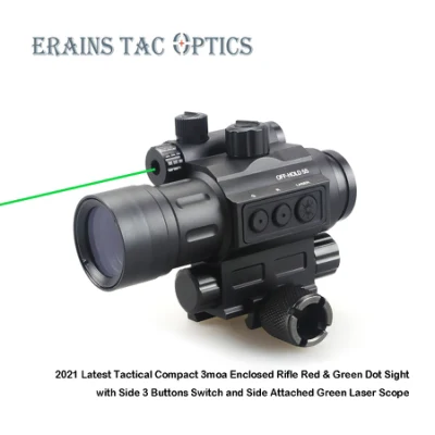 2021 Mais recente Arma Fechada Compacta Tática 3moa Red & Green DOT Sight com Interruptor de 3 Botões Laterais e Mira Laser Aimg Verde Anexada Lateralmente