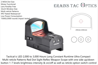 Caça tática compacta com classificação Tasco Ipx7 concorrente acima de 3K horas de tempo de execução (Motac) Padrões de retículos múltiplos Reflexo aberto Arma de caça tática Red DOT Sight